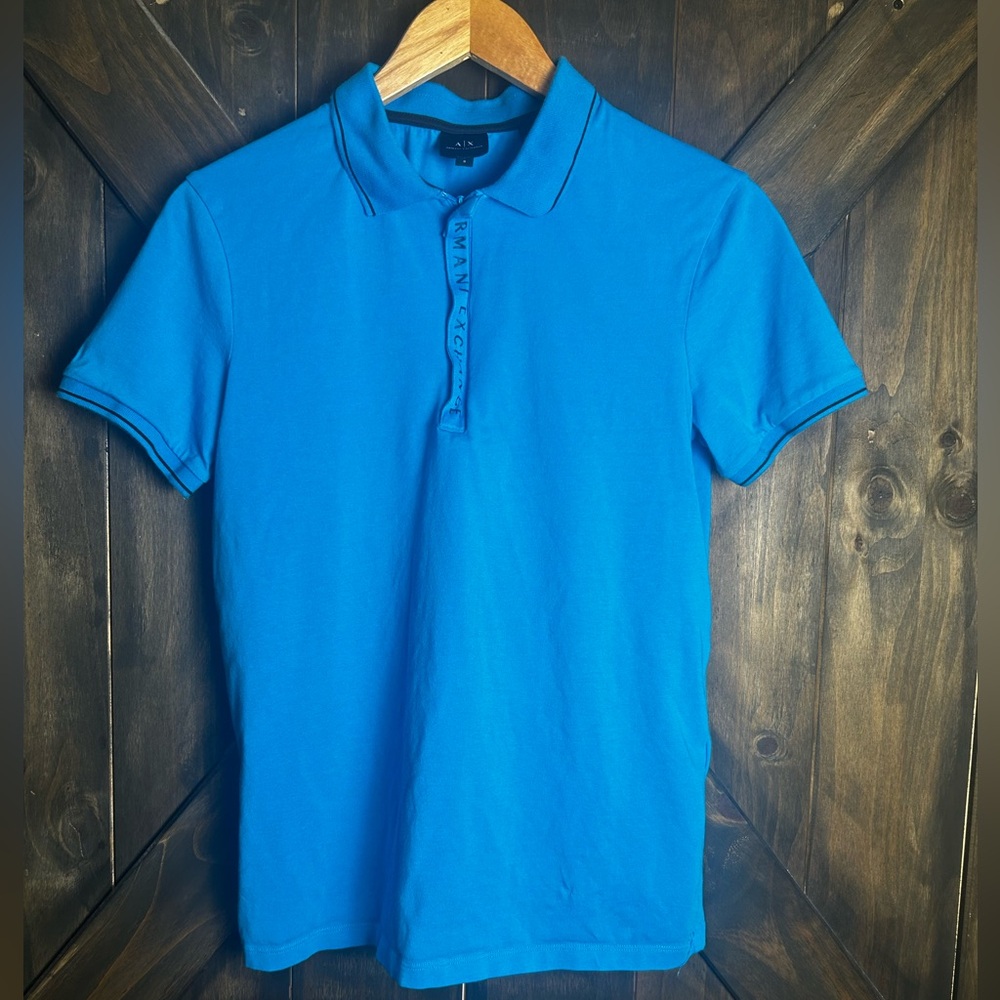 Armani Exchange Blue Zip-Up Polo Short Sleeve Stretch Shirt S